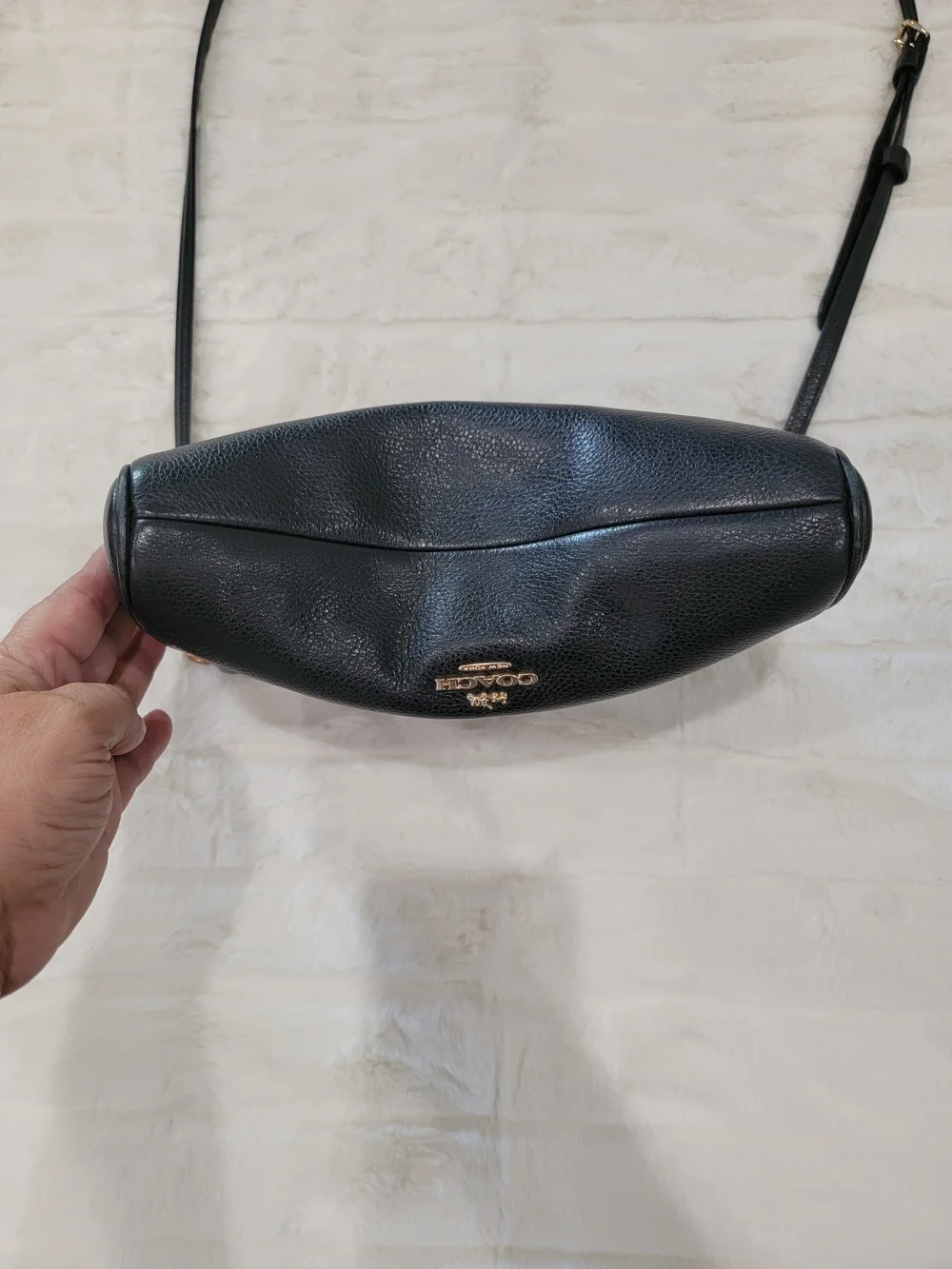 Coach Black Pebbled Leather Crossbody with Gold Chain Detail